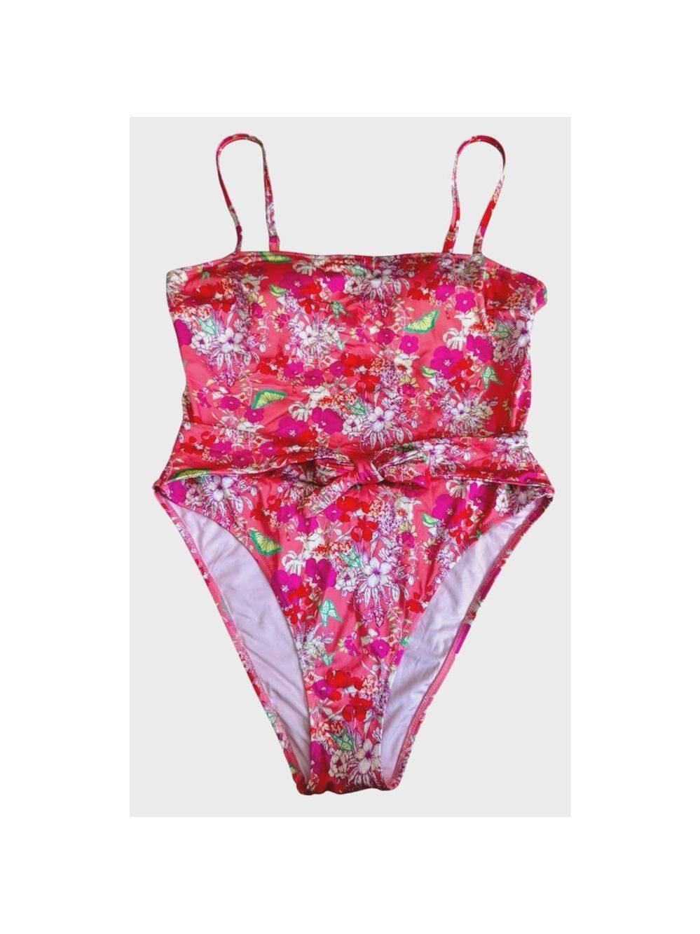 Victoria's Secret Swim XL Tie-Front One-Piece Swimsuit Pink Garden